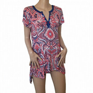 Rxb Paisley 100% Rayon Tunic Top Blouse Shirt Tank Colourful Hi Low Flowy